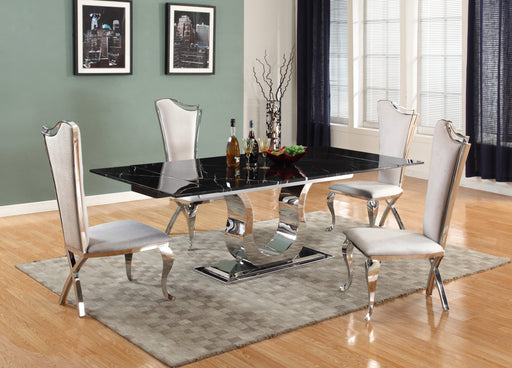 Chintaly NADIA Contemporary Dining Set w/ Extendable Marble Table & 4 White Chairs