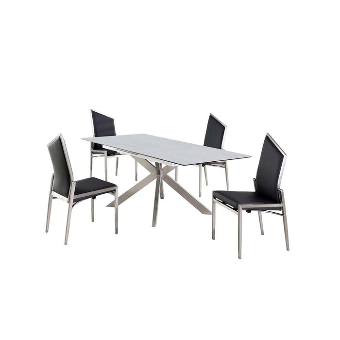 Chintaly NALA Dining Set w/ Pop-up Extendable Ceramic Top Table & 4 Motion Chairs - Black