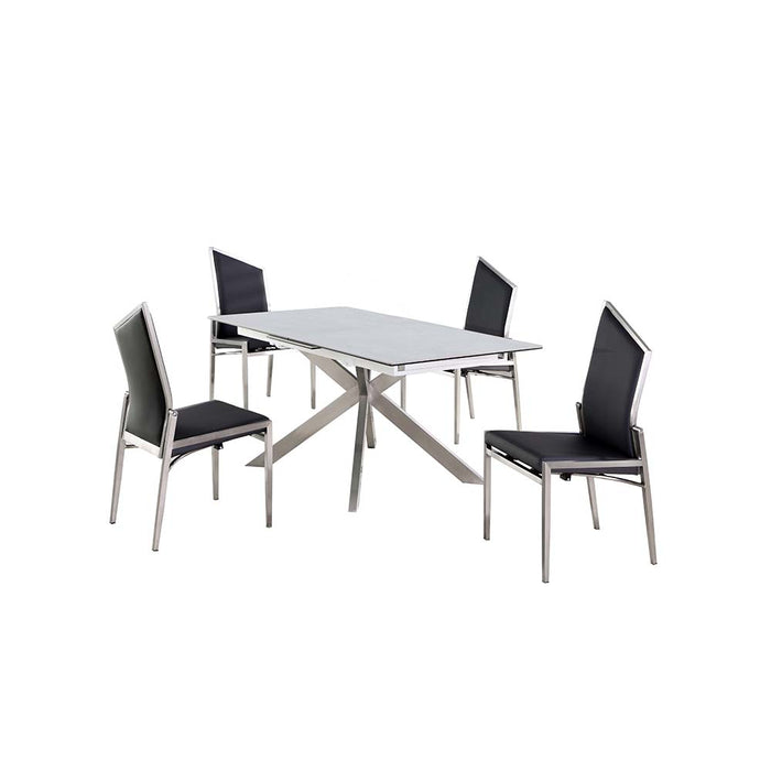 Chintaly NALA Dining Set w/ Pop-up Extendable Ceramic Top Table & 4 Motion Chairs - Black