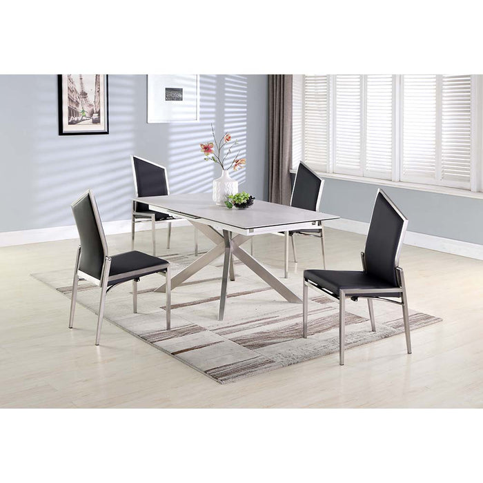 Chintaly NALA Dining Set w/ Pop-up Extendable Ceramic Top Table & 4 Motion Chairs - Black