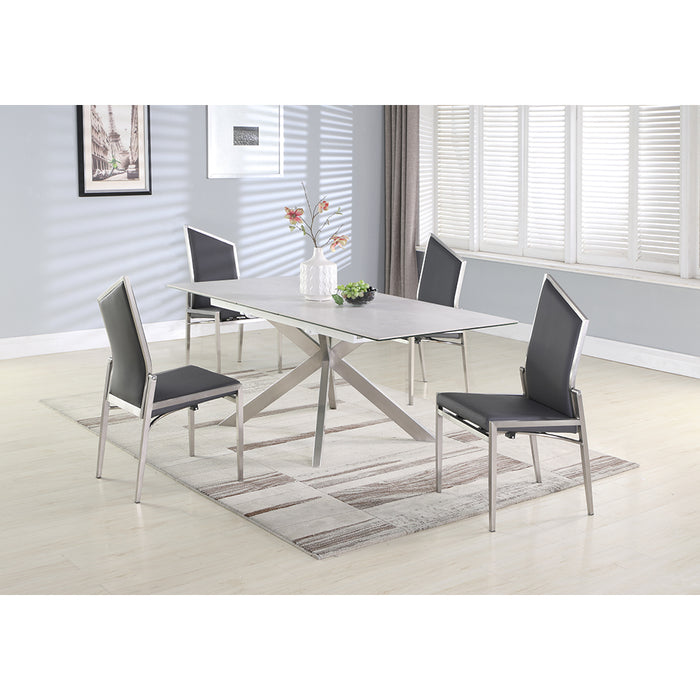 Chintaly NALA Dining Set w/ Pop-up Extendable Ceramic Top Table & 4 Motion Chairs - Gray