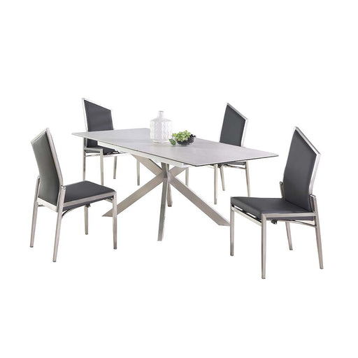 Chintaly NALA Dining Set w/ Pop-up Extendable Ceramic Top Table & 4 Motion Chairs - Gray