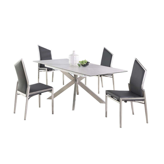 Chintaly NALA Dining Set w/ Pop-up Extendable Ceramic Top Table & 4 Motion Chairs - Gray
