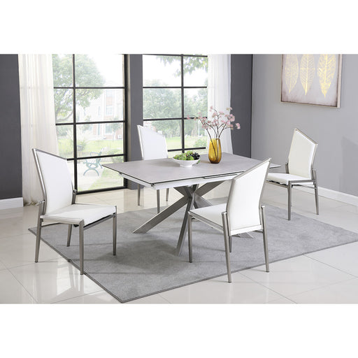 Chintaly NALA Dining Set w/ Pop-up Extendable Ceramic Top Table & 4 Motion Chairs - White