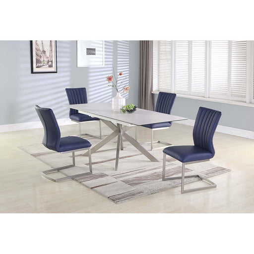 Chintaly NALA Dining Set w/ Pop-up Extendable Ceramic Top Table & 4 Cantilever Chairs