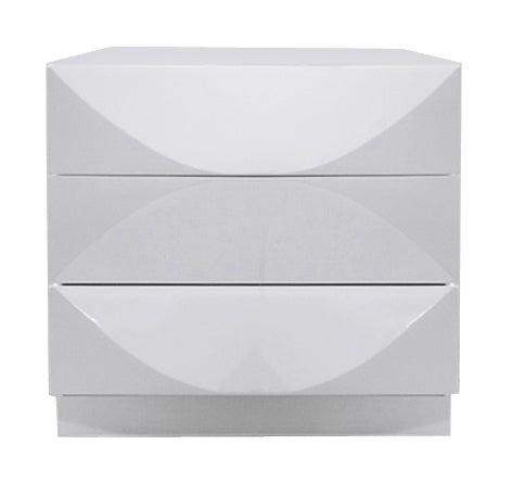 Chintaly PARIS Modern All-Wood Gloss White 3-Drawer Nightstand