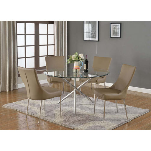 Chintaly PATRICIA Contemporary Dining Set w/ Round Glass Table and Club-Style Chairs