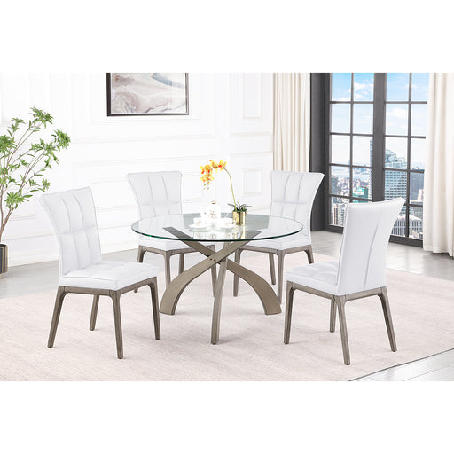 Chintaly PEGGY Dining Set w/ Glass Top Table & Tufted Solid Wood Chairs