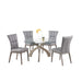 Chintaly PEGGY Dining Set w/ Glass Top Table & Tufted Solid Wood Chairs - Gray