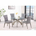 Chintaly PEGGY Dining Set w/ Glass Top Table & Tufted Solid Wood Chairs - Gray