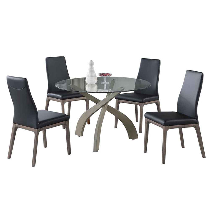 Chintaly PEGGY Dining Set w/ Glass Top Table & Solid Wood Chairs