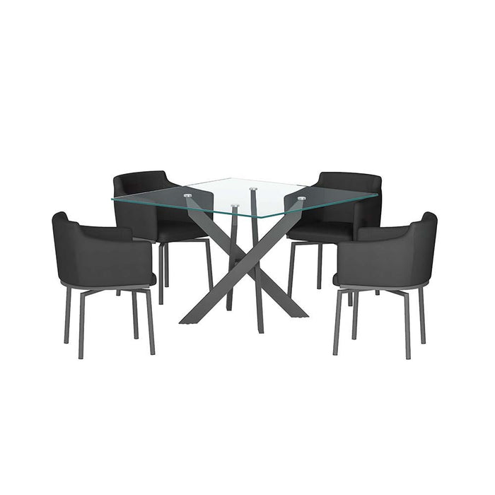 Chintaly PIXIE-BLK Contemporary Round Glass Dining Table w/ Criss-Cross Base