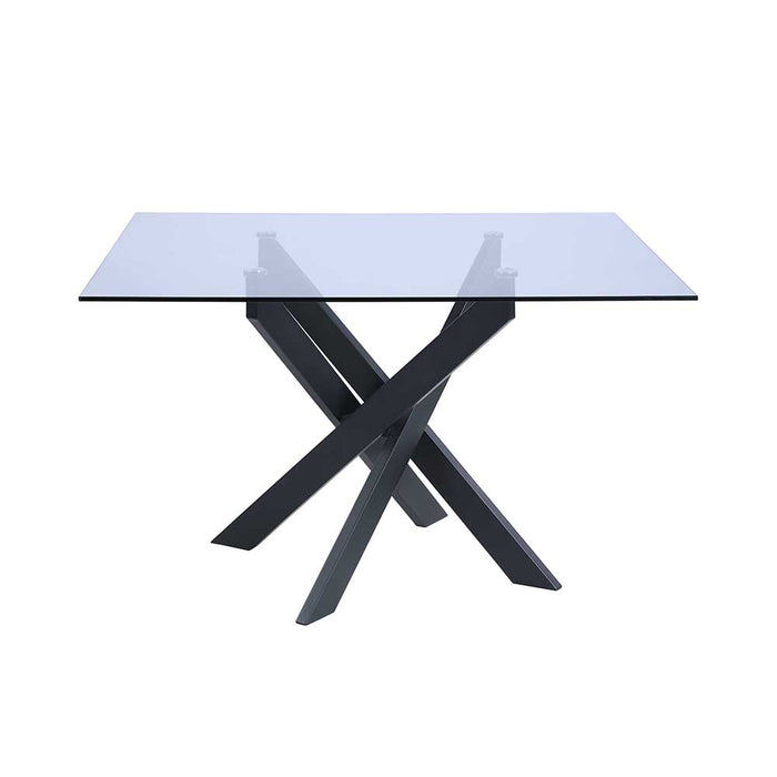 Chintaly PIXIE-BLK Contemporary Round Glass Dining Table w/ Criss-Cross Base