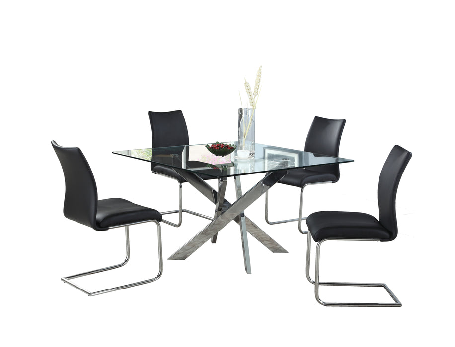 Chintaly PIXIE Dining Set w/ Glass Top Table & 4 Cantilever Side Chairs