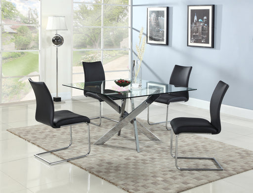 Chintaly PIXIE Dining Set w/ Glass Top Table & 4 Cantilever Side Chairs