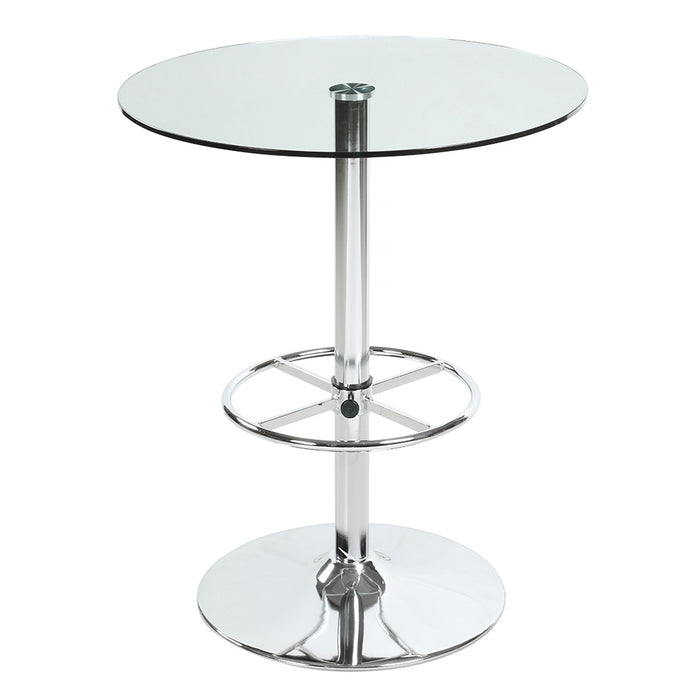 Chintaly PUB TABLE-30 Round Glass Top Pub Table w/ Steel Pedestal Base