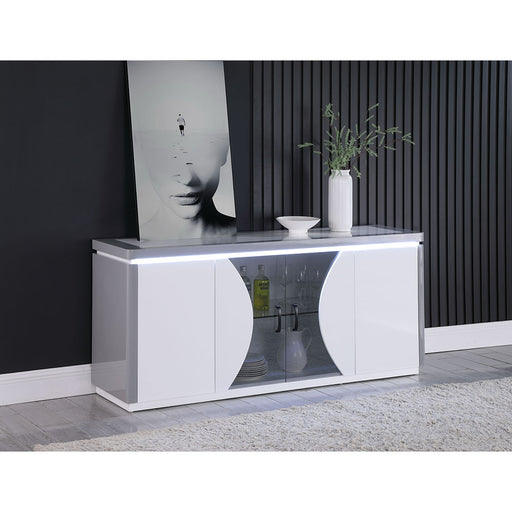 Chintaly RACHEL-BUF 2-Tone Contemporary Buffet w/ Tinted Glass Doors & LED Light
