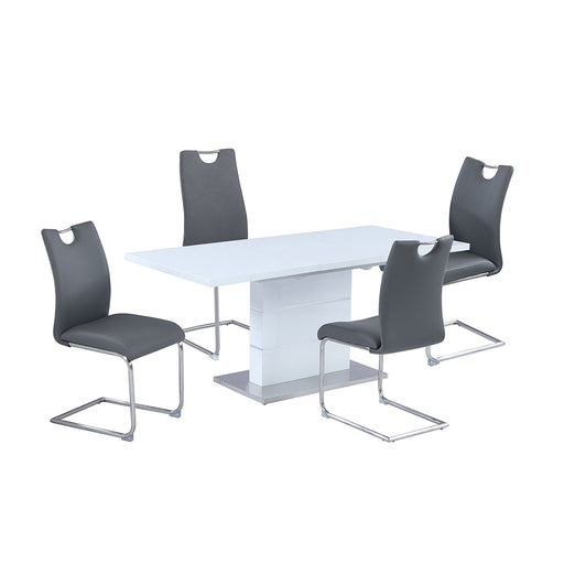 Chintaly RACHEL Contemporary Dining Set w/ Extendable White Table & 4 Cantilever Chairs