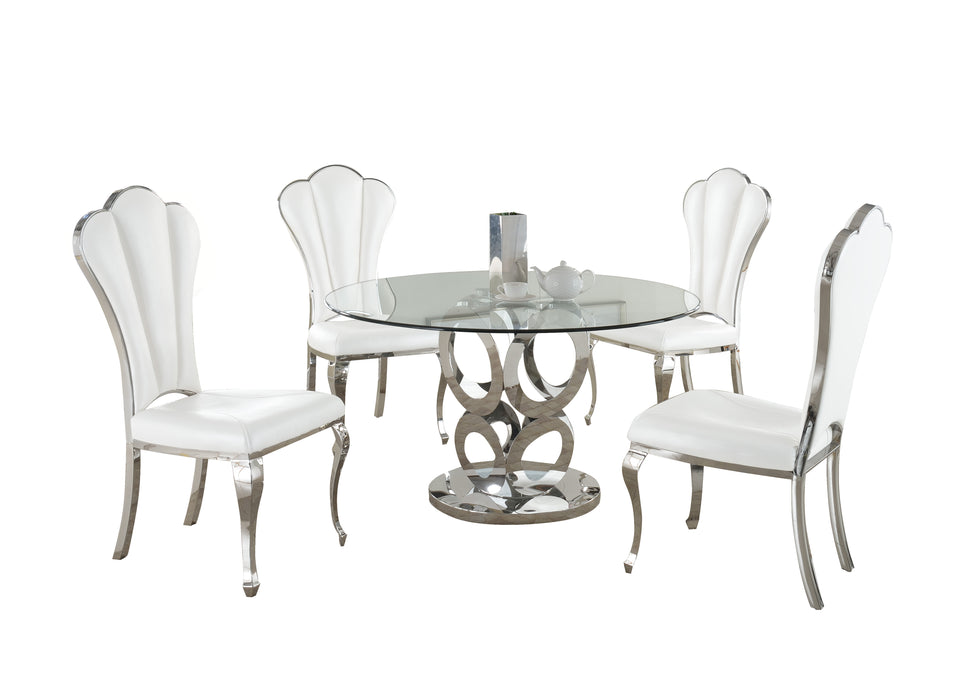 Chintaly RAEGAN Dining Set w/ Glass Table Top & 4 Shell-back Side Chairs