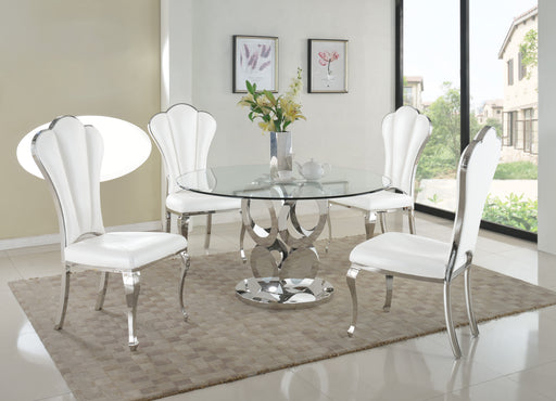 Chintaly RAEGAN Round Glass Top Dining Table w/ Steel Base