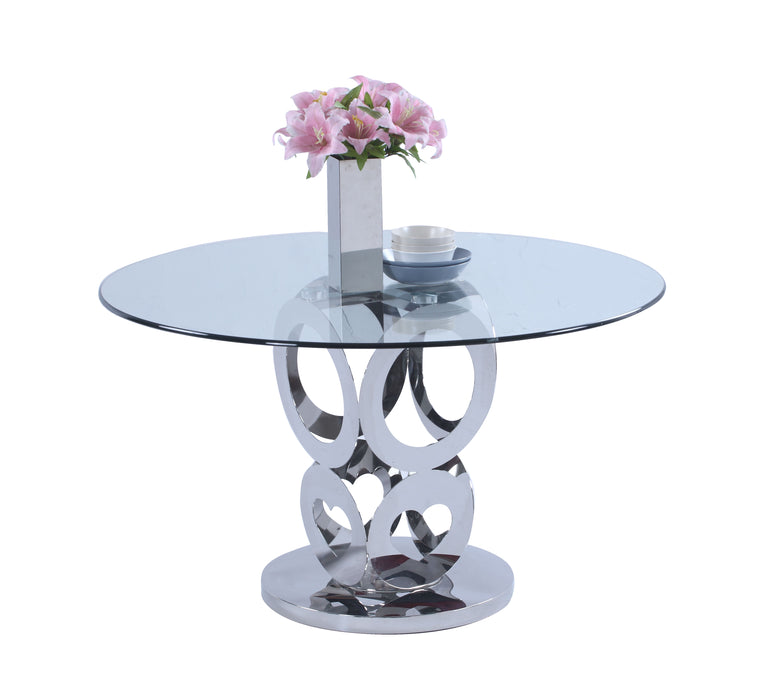 Chintaly RAEGAN Round Glass Top Dining Table w/ Steel Base