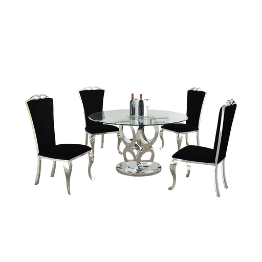 Chintaly RAEGAN Dining Set w/ Glass Table Top & 4 Tall back Side Chairs