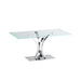 Chintaly REBECA Contemporary Rectangular Glass Dining Table w/ Steel Pedestal Base