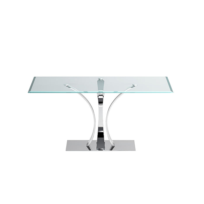 Chintaly REBECA Contemporary Rectangular Glass Dining Table w/ Steel Pedestal Base