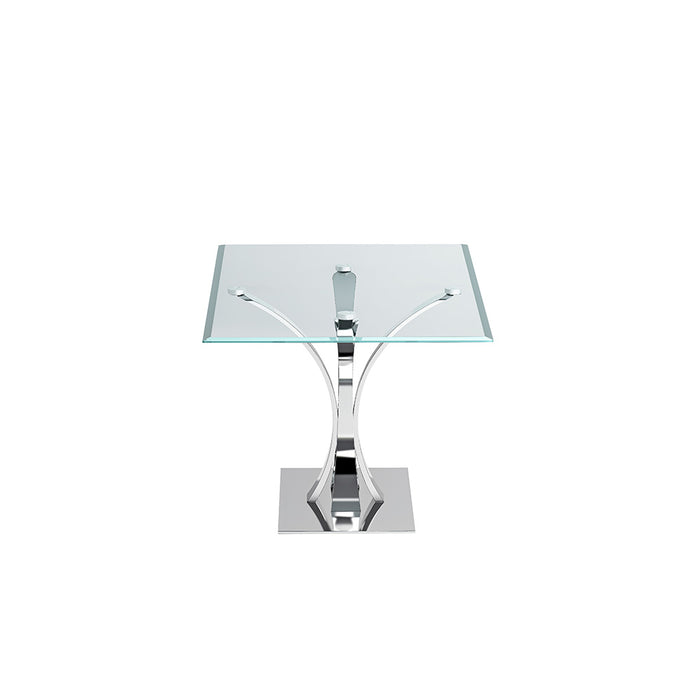 Chintaly REBECA Contemporary Rectangular Glass Dining Table w/ Steel Pedestal Base