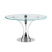 Chintaly REBECA Contemporary Round Glass Dining Table w/ Steel Pedestal Base