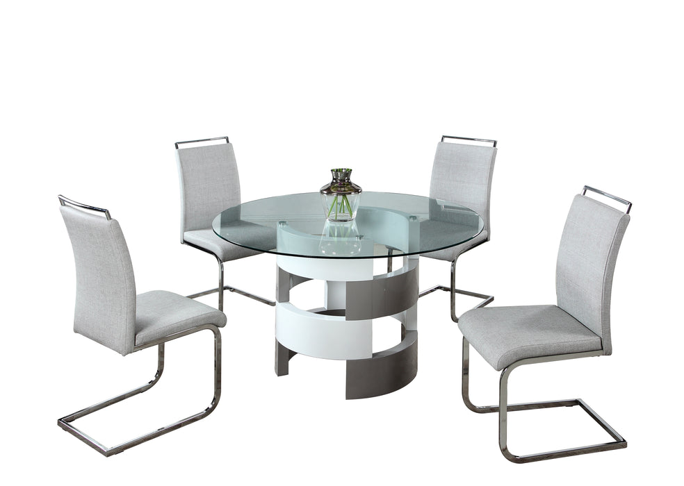 Chintaly SUNNY Contemporary Dining Set w/ Round Glass Table & Cantilever Chairs
