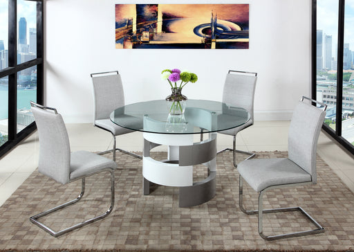 Chintaly SUNNY Contemporary Dining Set w/ Round Glass Table & Cantilever Chairs