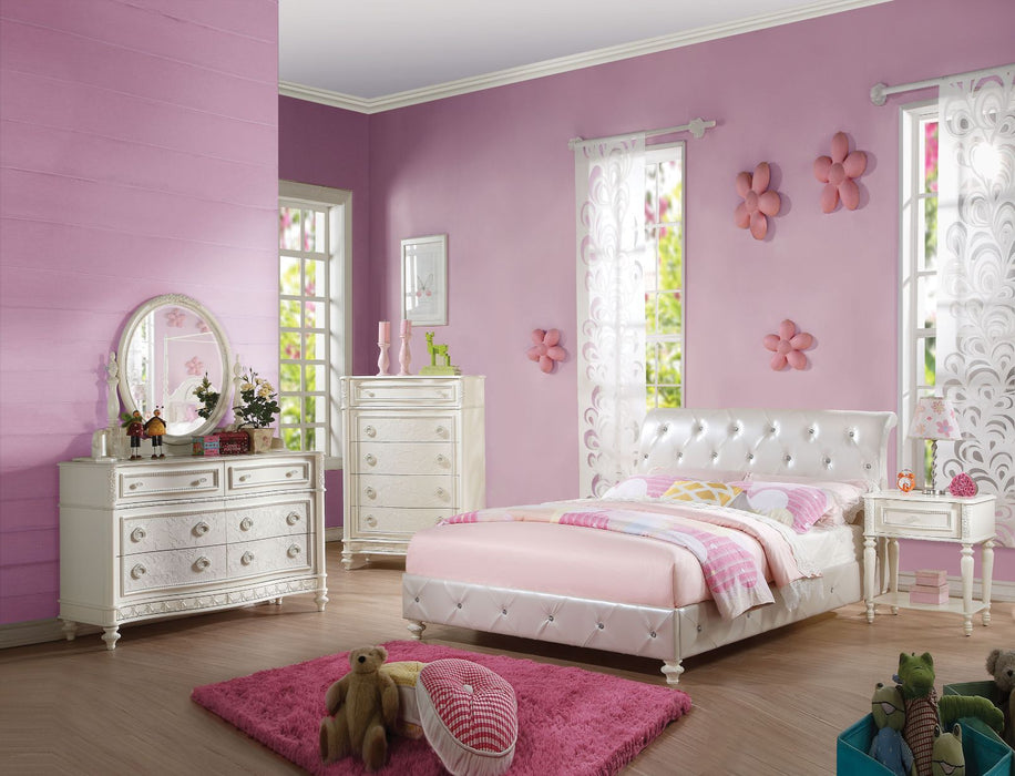 Dorothy - Twin Bed - Pearl White PU & Ivory