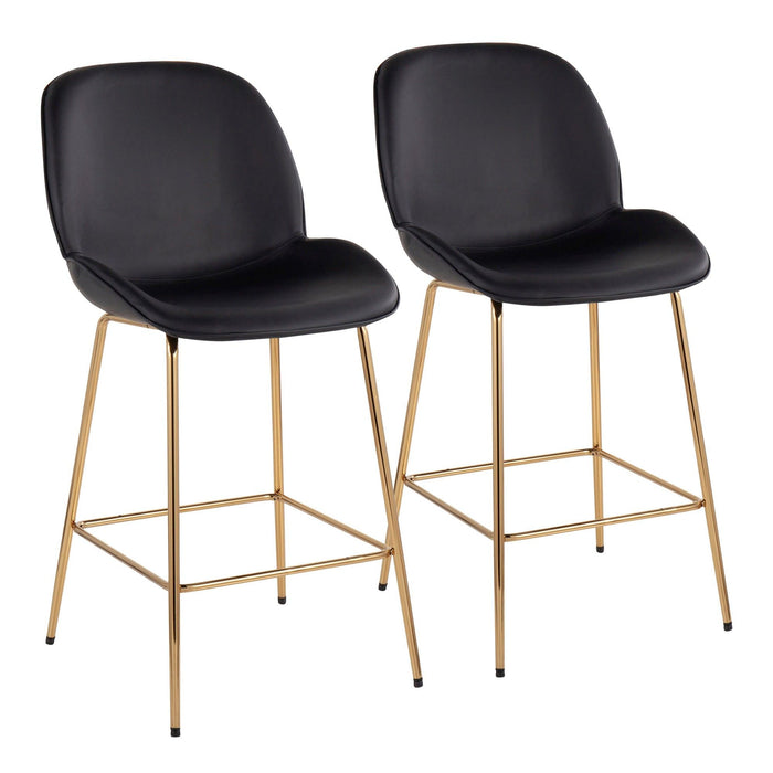 Diva - Counter Stool - Gold Steel And Black Faux Leather (Set of 2)