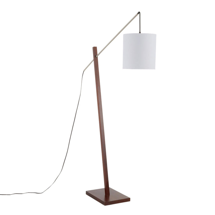 Arturo - Arturo Floor Lamp - Walnut Wood And White Fabric Shade