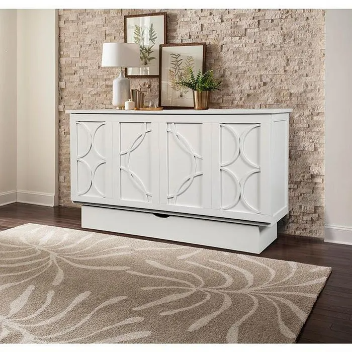 White Creden-ZzZ Brussels Murphy Cabinet Bed by Arason Enterprises, Inc, shown in closed cabinet form with sleek design.