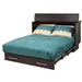 Coffee finish Arason Enterprises Queen Creden-ZzZ Murphy Cabinet Bed folded against the wall with built-in storage compartments.