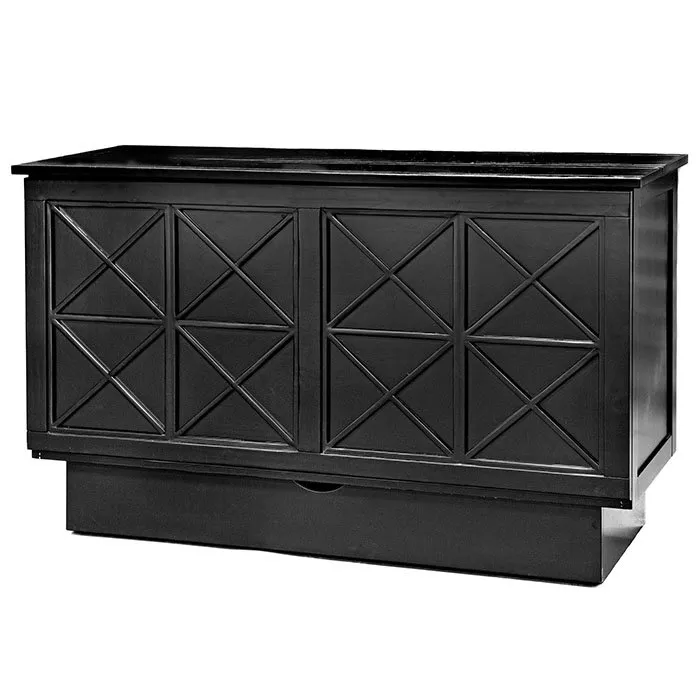 Black Essex Cabinet Bed by Arason Enterprises, Inc, a Murphy cabinet bed shown folded against a wall in a modern room.