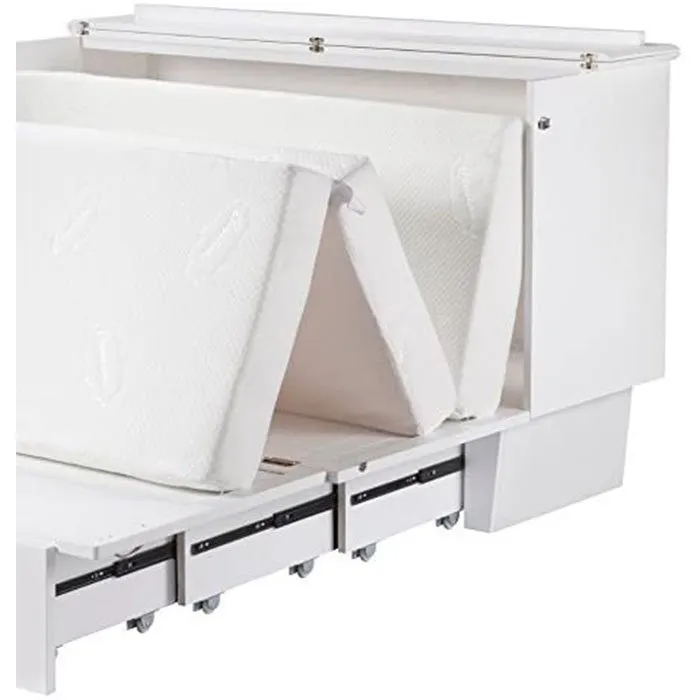 White Essex Murphy Cabinet Bed by Arason Enterprises, Inc, showing the compact cabinet design with closed and open bed configurations