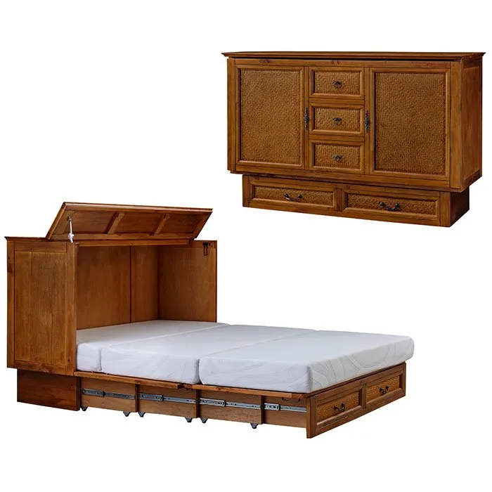 Kingston Queen Murphy Cabinet Bed by Arason Enterprises, Inc, shown folded with wood cabinet frame and mattress visible.