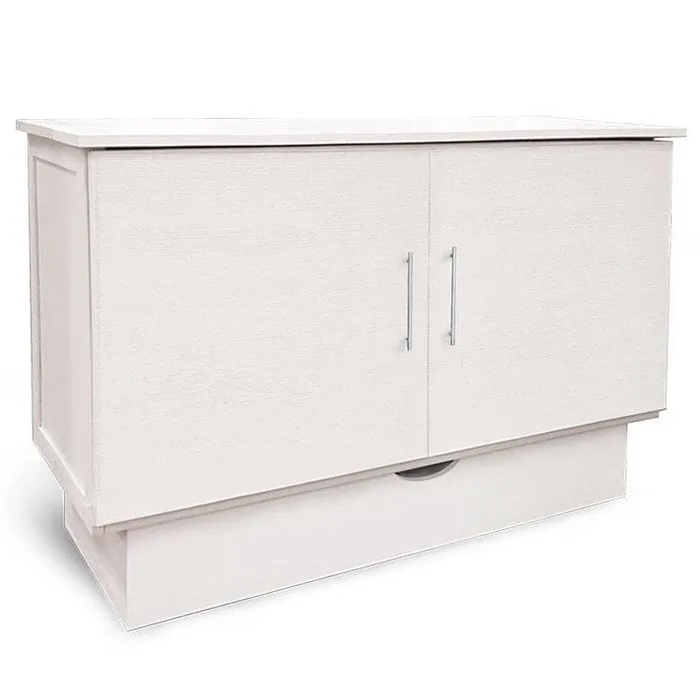 Madrid White Murphy Cabinet Bed in Queen size by Arason Enterprises, Inc, featuring a sleek white cabinet design with the bed partially open.