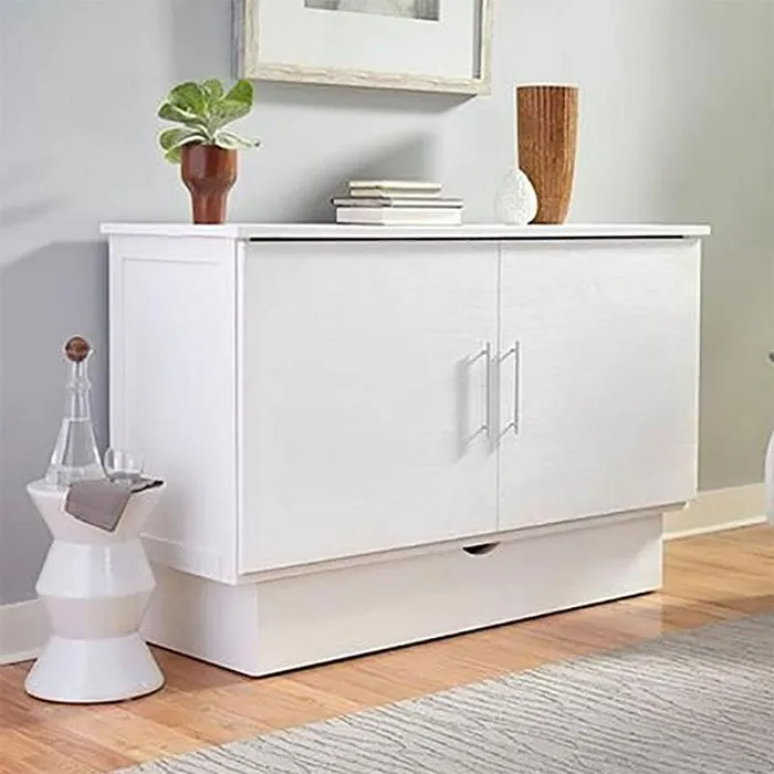 Madrid White Murphy Cabinet Bed in Queen size by Arason Enterprises, Inc, featuring a sleek white cabinet design with a bed hidden inside.