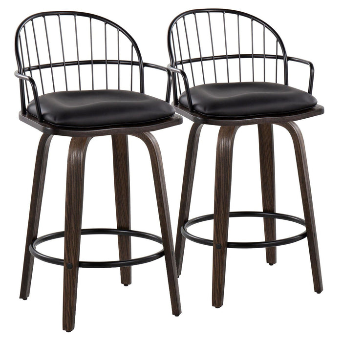Riley - 26" Fixed-height Counter Stool (Set of 2) - Black And Walnut