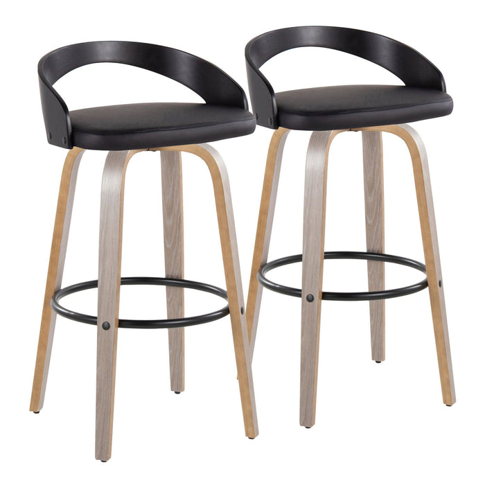 Grotto - 30" Fixed-height Faux Leather Barstool (Set of 2) - Black