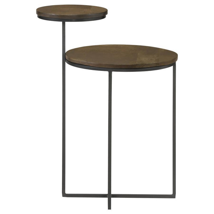 Yael - Round Accent Table - Natural And Gunmetal