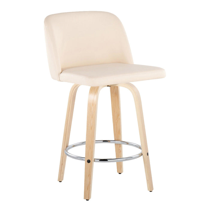 Toriano - 26" Fixed-height Faux Leather Counter Stool (Set of 2) - Beige And Natural