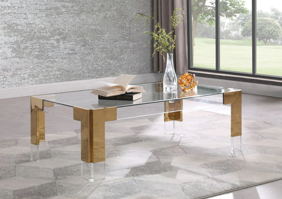 Casper Rectangular Coffee Table 	Acrylic / Stainless Steel / Glass/Gold