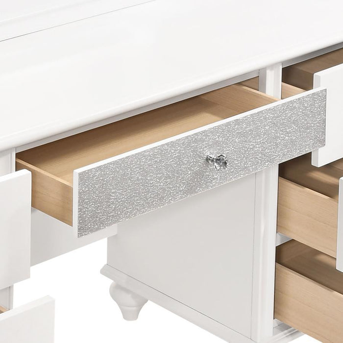 Barzini - 7-Drawer Vanity Desk With Lighted Mirror - White