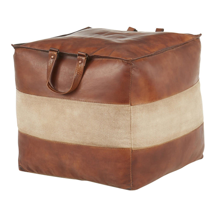 Cobbler - Pouf - Brown Leather And Tan Canvas