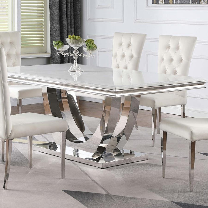 Kerwin - Rectangle Faux Marble Top Dining Table - White And Chrome
